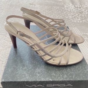 Women's Silver Via Spiga Leather Strappy Formal Heels Size 7.5